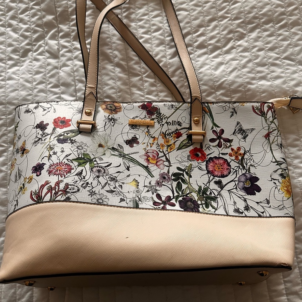 Cream Floral Tote Bag with Botanical Design